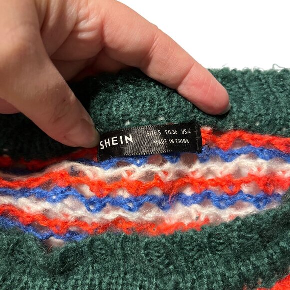 Shein Womens Colorful Loose Knit Sweater With Zigzag Pattern Size S - Picture 2 of 6